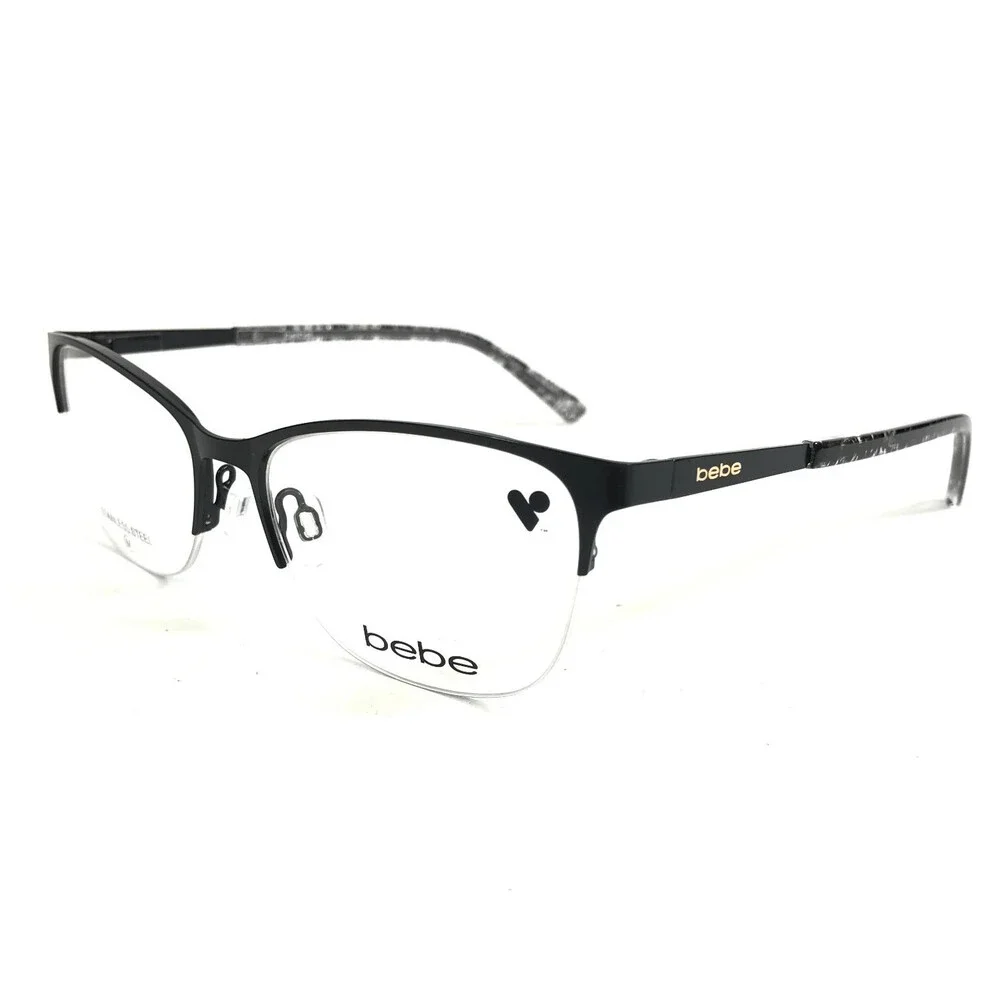 Bebe Eyeglasses Frames BB5236 001 JET Black Cat Eye Half Rim 52-16-140